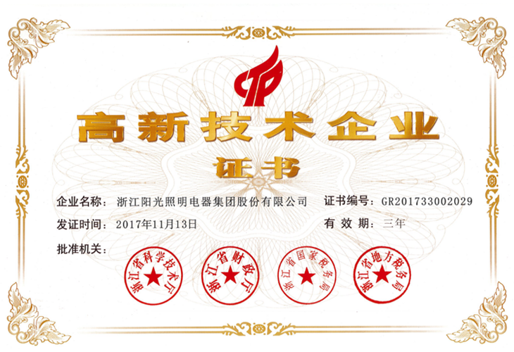 High tech Enterprise Certificate